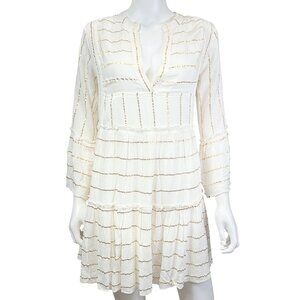 En Crème Womens White & Gold Striped Flared Sleeve Dress